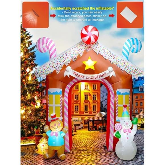 10FT Christmas Inflatables Arch,  Gingerbread Man Snowman  with  Lights - Picture 1 of 7